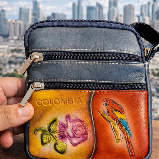 Handmade Leather Colombia Mini Bag – Tooled Tula Purse with Rose &amp; Macaw