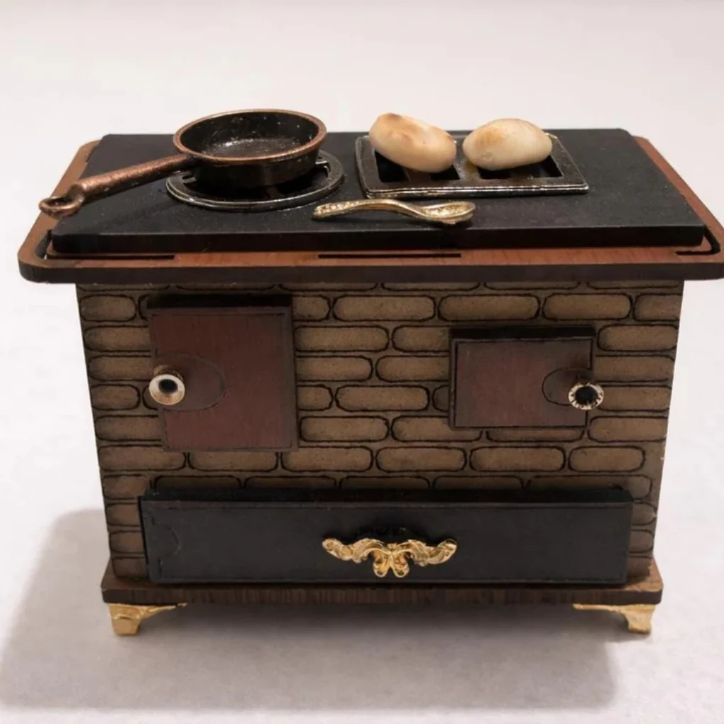 Handmade Miniature Vintage Kitchen Stove| Rustic Wooden Dollhouse Decor