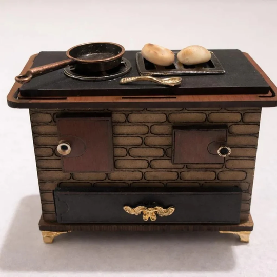 Handmade Miniature Vintage Kitchen Stove| Rustic Wooden Dollhouse Decor