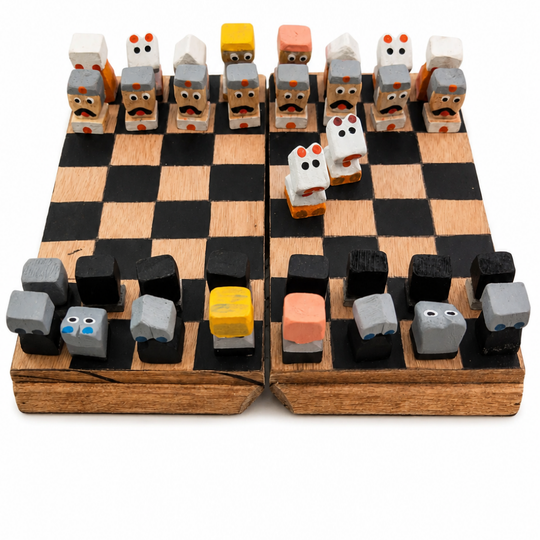 Hand-Painted Folk Art Chess Set | Colombian Artisan Wooden Game (22cm)