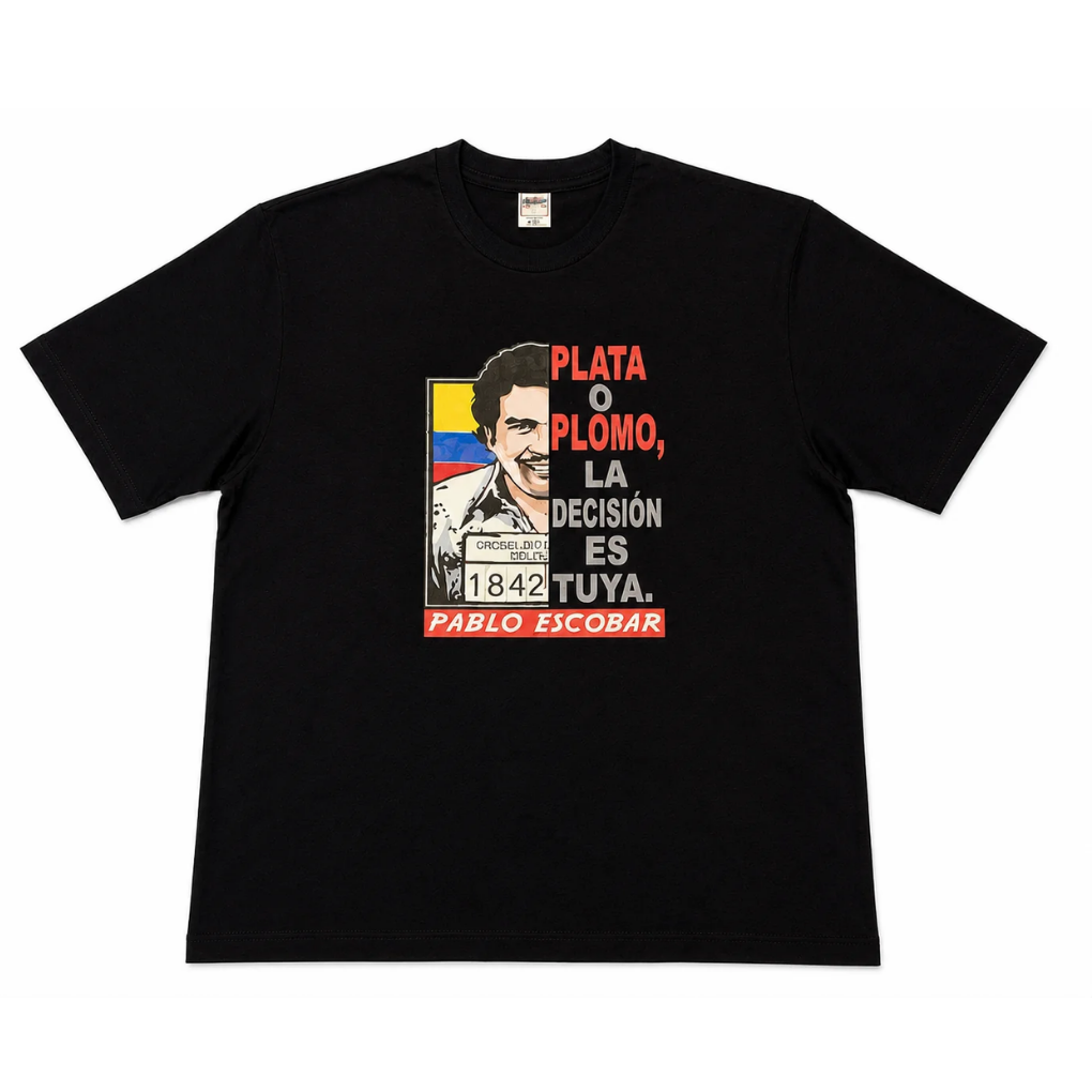 Pablo Escobar Graphic T-Shirt | “Plata o Plomo” Colombian Streetwear | Premium Black Tee