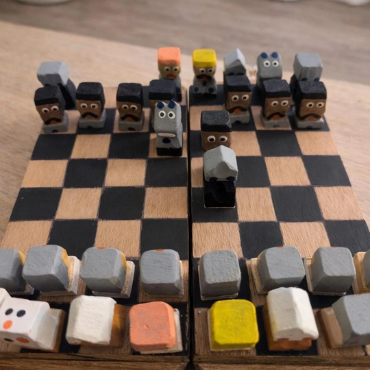 Hand-Painted Folk Art Chess Set | Colombian Artisan Wooden Game (22cm)