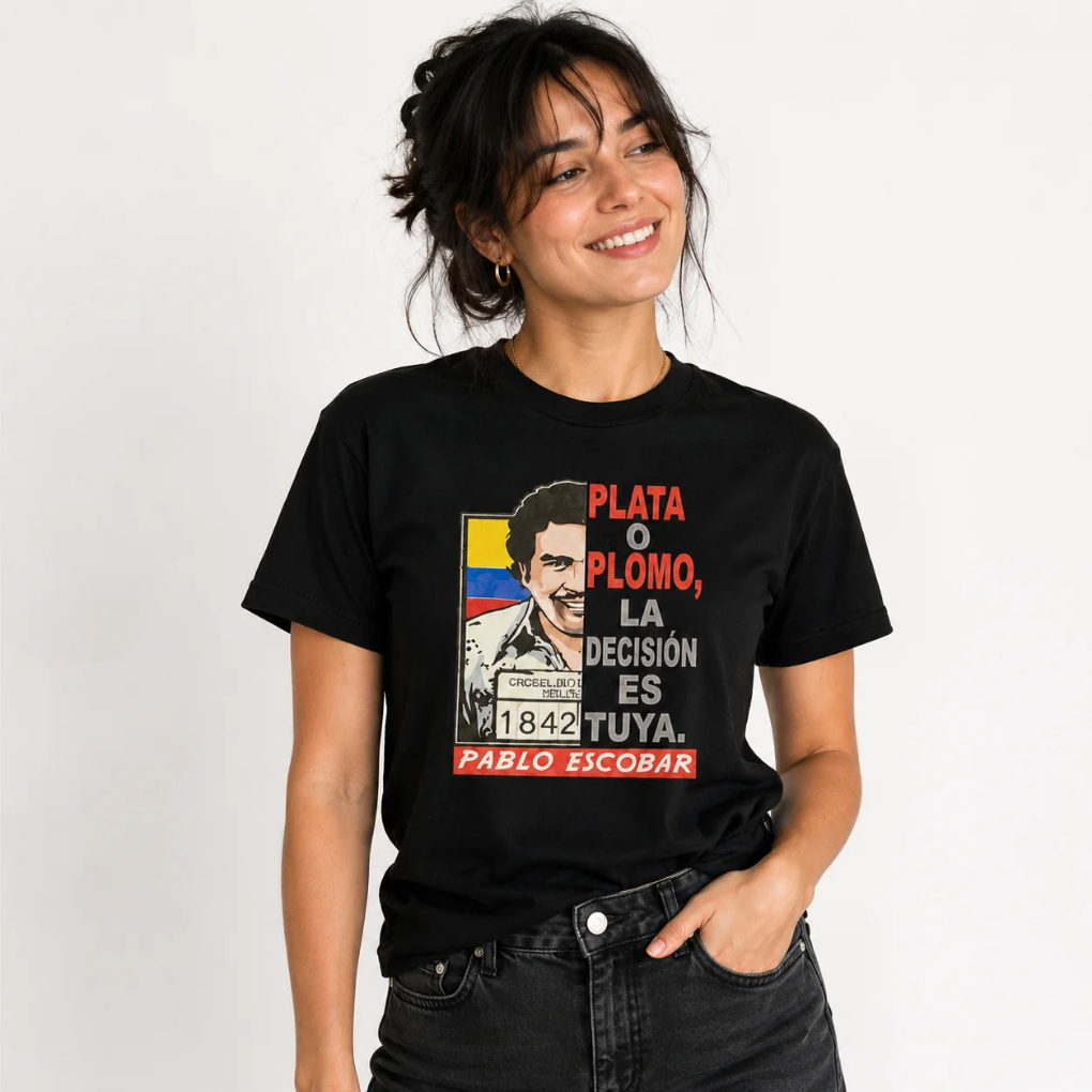 Pablo Escobar Graphic T-Shirt | “Plata o Plomo” Colombian Streetwear | Premium Black Tee