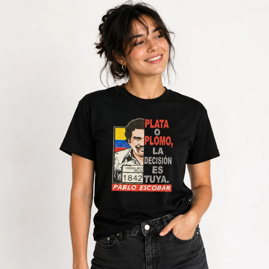 Pablo Escobar Graphic T-Shirt | “Plata o Plomo” Colombian Streetwear | Premium Black Tee