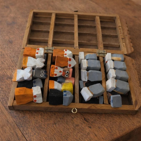 Hand-Painted Folk Art Chess Set | Colombian Artisan Wooden Game (22cm)