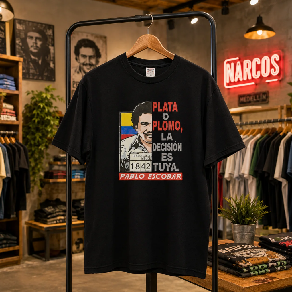Pablo Escobar Graphic T-Shirt | “Plata o Plomo” Colombian Streetwear | Premium Black Tee