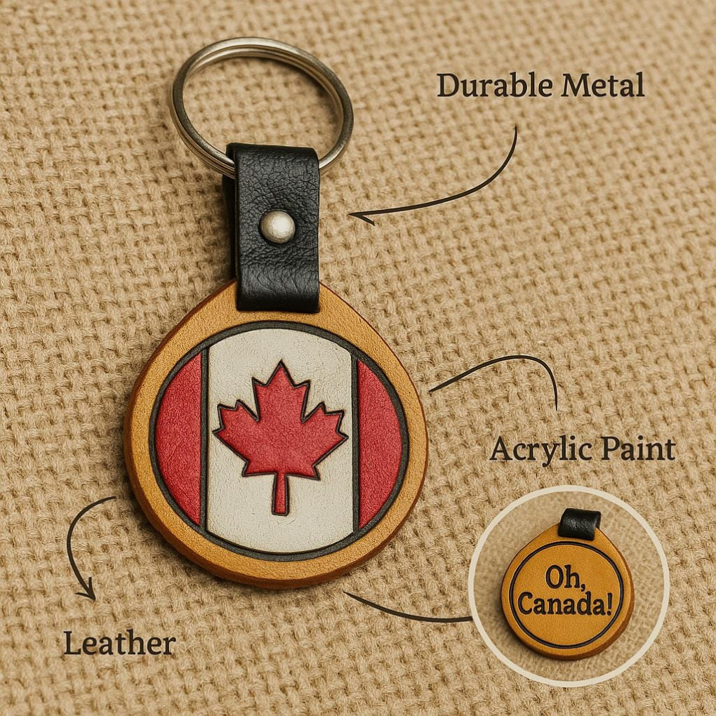 Handmade Leather “Oh Canada” Keychain – Proudly Canadian
