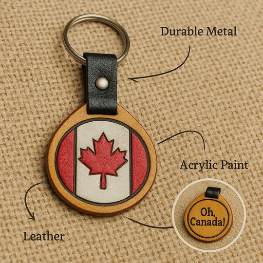 Handmade Leather “Oh Canada” Keychain – Proudly Canadian