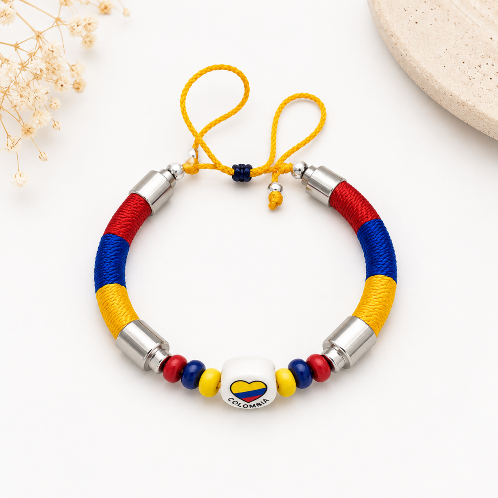 Handmade Colombian Heart Bracelet | Adjustable Colombia Flag Bracelet | Artisan Souvenir Gift