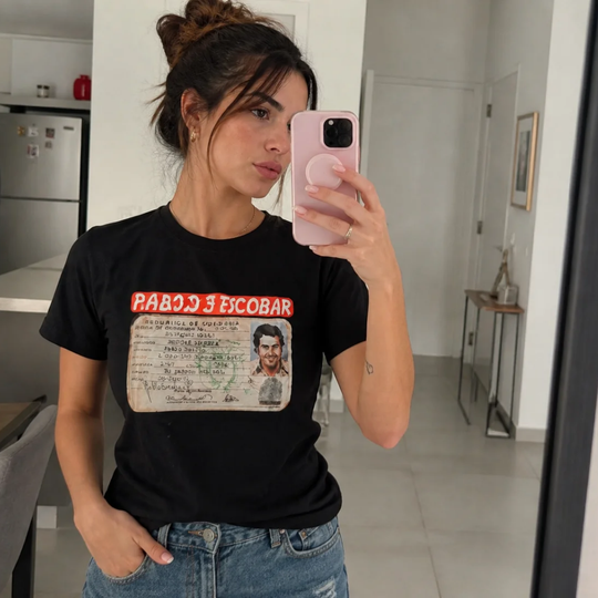 Pablo Escobar Vintage ID Graphic T-Shirt | Premium Colombian Streetwear | Unisex Black Cotton Tee