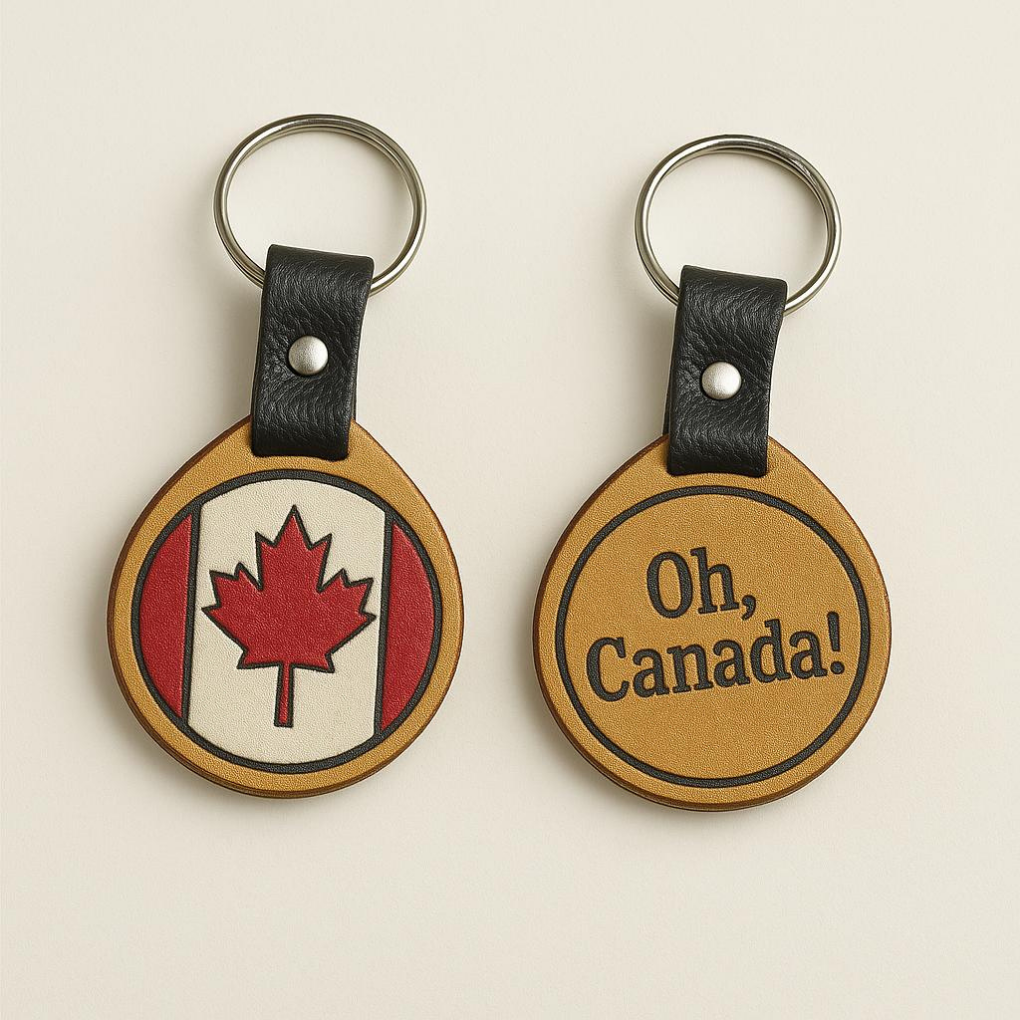 Handmade Leather “Oh Canada” Set – Keychain + Magnet Combo
