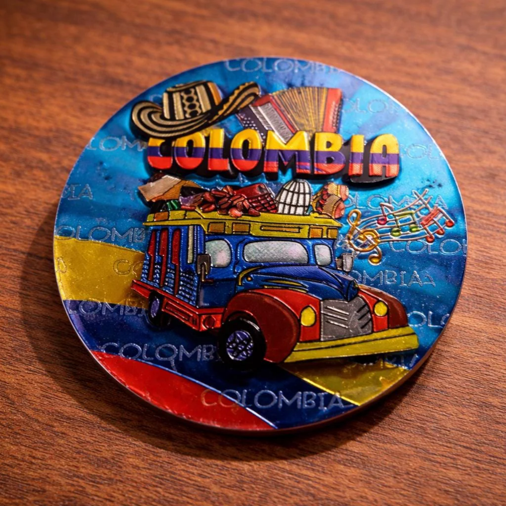 Colombia 3D Magnet – Handmade MDF Fridge Magnet with Accordion, Drums &amp; Sombrero Vueltiao