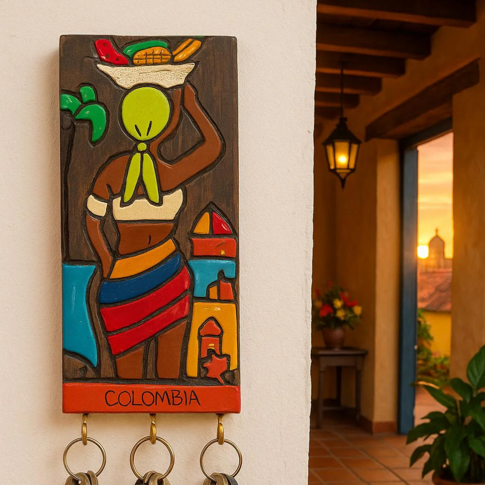 Colombian Wall Key Holder • Colorful Folk Art Decor • Handmade Tropical Wooden Rack