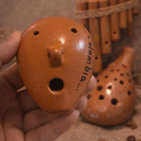 Handmade Colombian Ceramic Ocarina Andean Musical Instrument | Artisan Pre-Columbian Style Flute | Cultural Souvenir Gift