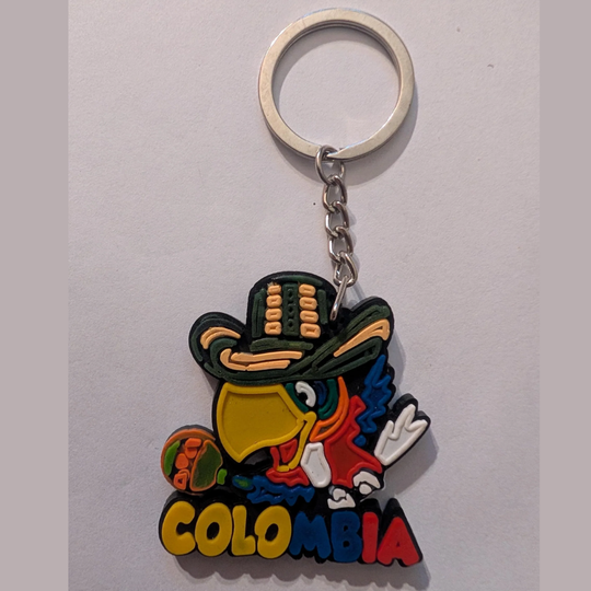 Colombian Rubber Keychain Set – Handmade-Style Souvenirs with Chiva, Jeep, Hat &amp; Parrot Designs