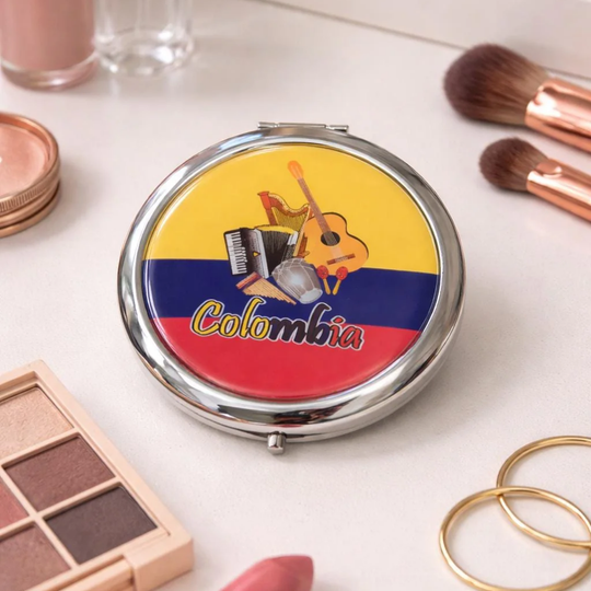 Handcrafted Colombian Makeup Mirror Chiva and Music Pocket Beauty Mirror