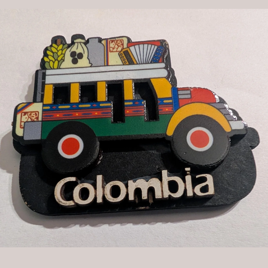 Colombia Chiva Bus Magnet – Handmade MDF Fridge Magnet with Traditional Colombian Colors