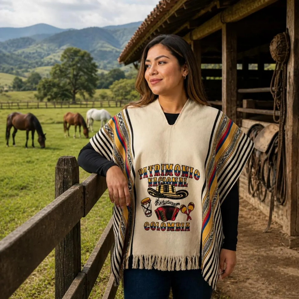 Colombian Paisa Poncho | National Heritage Edition | Handmade Colombian Ruana | Unisex Traditional Cape
