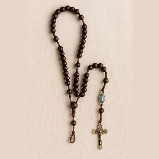 Handmade Wooden Rosary – Saint Benedict Crucifix &amp; Virgin Mary Medal