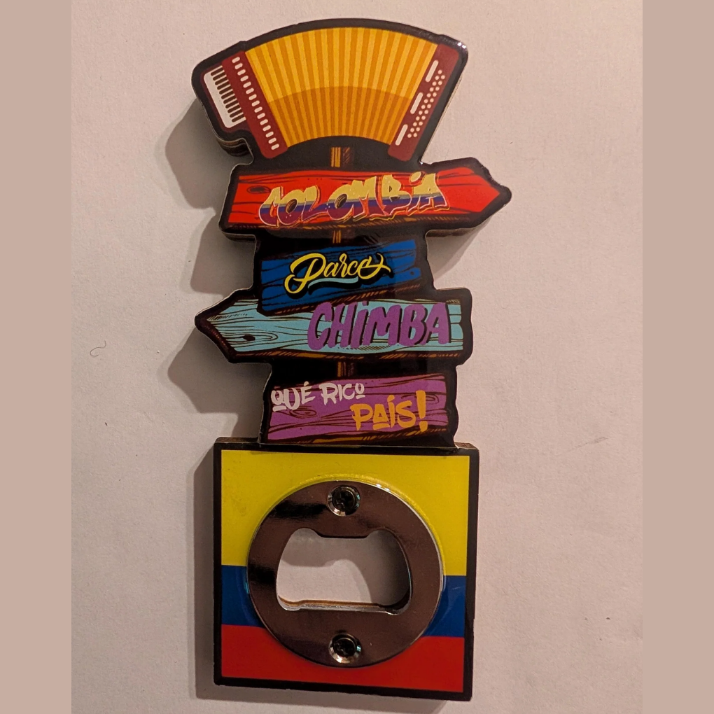 Colombia Bottle Opener Magnet – MDF Fridge Magnet with Colombian Slang &amp; Flag Colors
