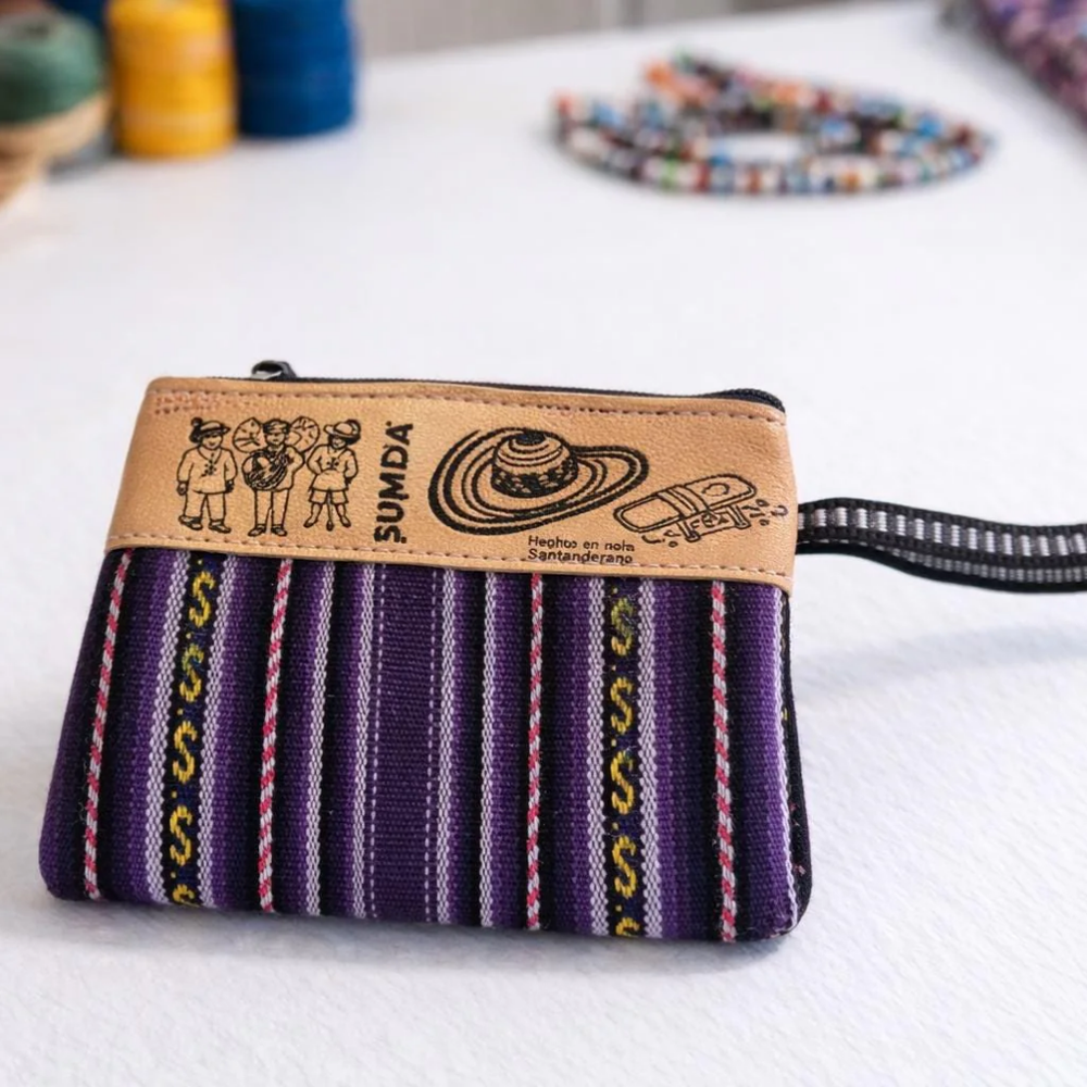 Handmade Colombian Leather & Textile Wallet | Women’s Artisan Coin Purse, Cultural Zipper Pouch Gift