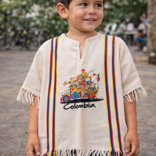 Colombian Kids Poncho | Traditional Ruana for Children | Hispanic Heritage Costume | Cultural Outfit Colombia
