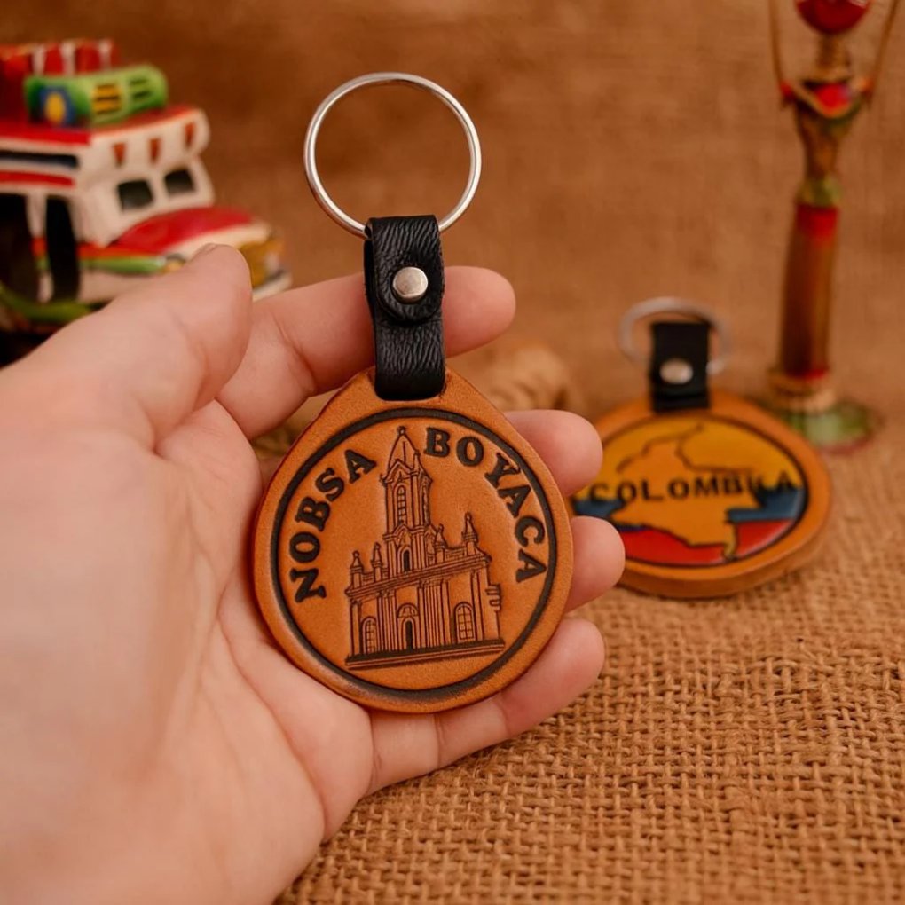 Handmade Leather Keychain – Boyacá Landmarks, Colombian Souvenir