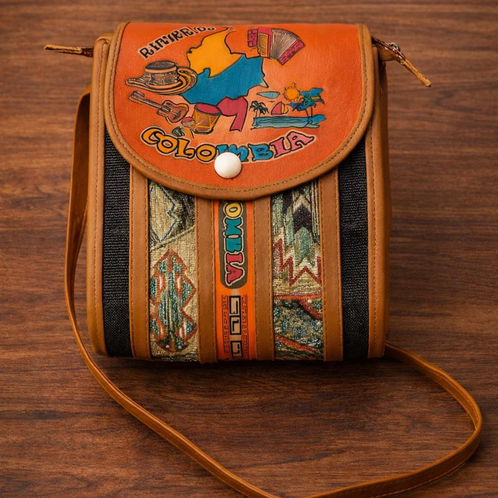 Handmade Colombian Leather Crossbody Bag | Ethnic Jute Purse