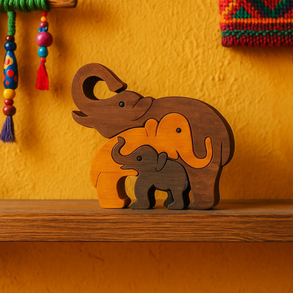 Hand-Painted Wooden Elephant | Colombian Artisan Decor | Colorful Folk Art Figurines