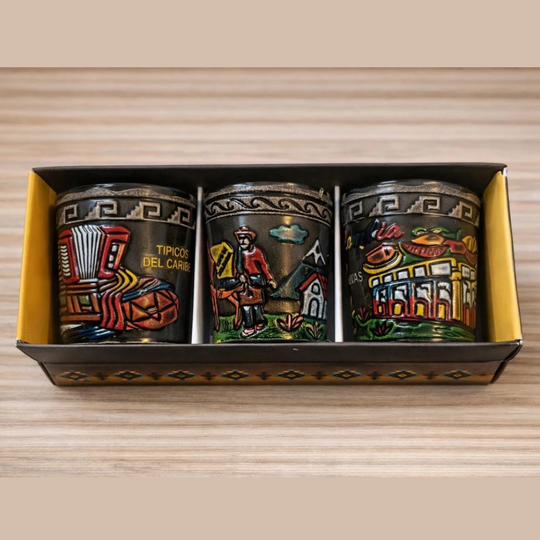 Colombian Leather Shot Glasses | Handmade Cultural Tequila Shot Glass Set – Barware Gift Souvenir