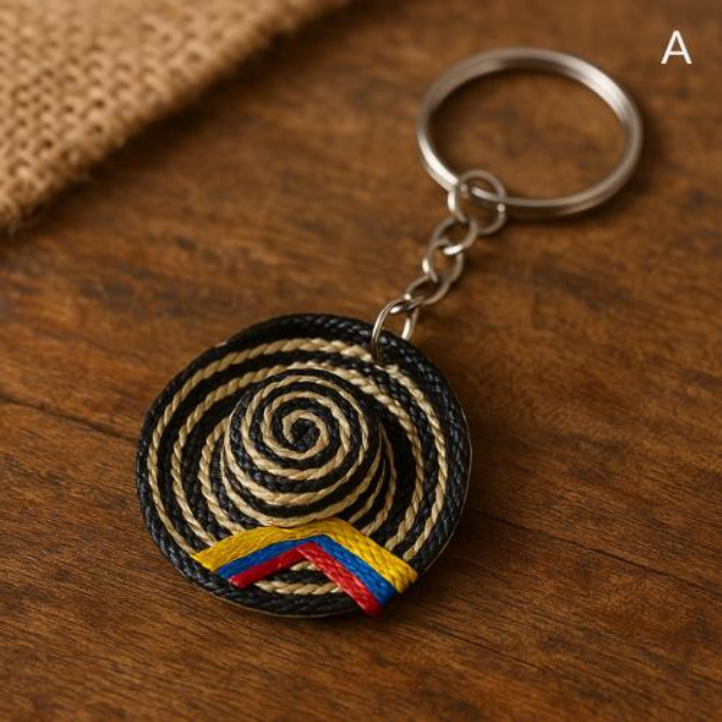 Handmade Sombrero Vueltiao Keychain – Colombian Pride Accessory