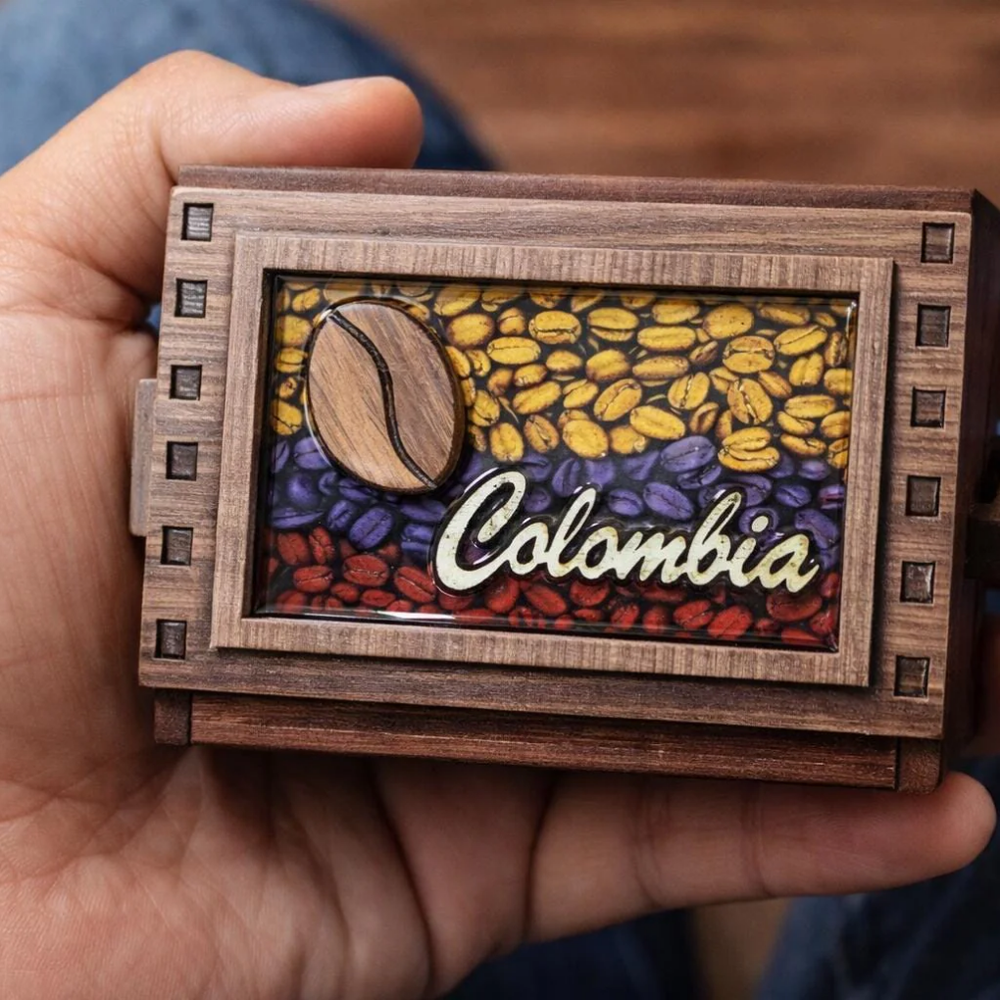 Handcrafted Colombian Wooden Jewelry Box  Artisan Coffee Folk Decor