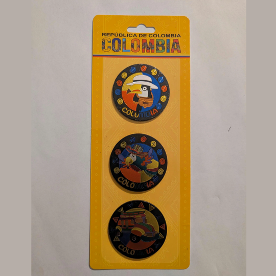 Colombia Magnet Set (3 pcs) – Handmade MDF Fridge Magnets with Tropical Designs