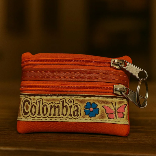 Handmade Colombian Leather Coin Purse – Artisan Painted Mini Wallet