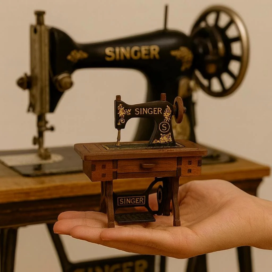 Mini Wooden Singer Sewing Machine – Handmade Vintage Decor – Artisan Colombian Collectible Gift