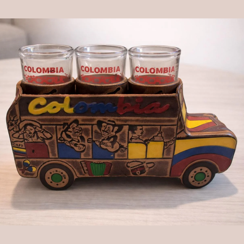 Handmade Colombian Leather Shot Glass Set with Artisan Case