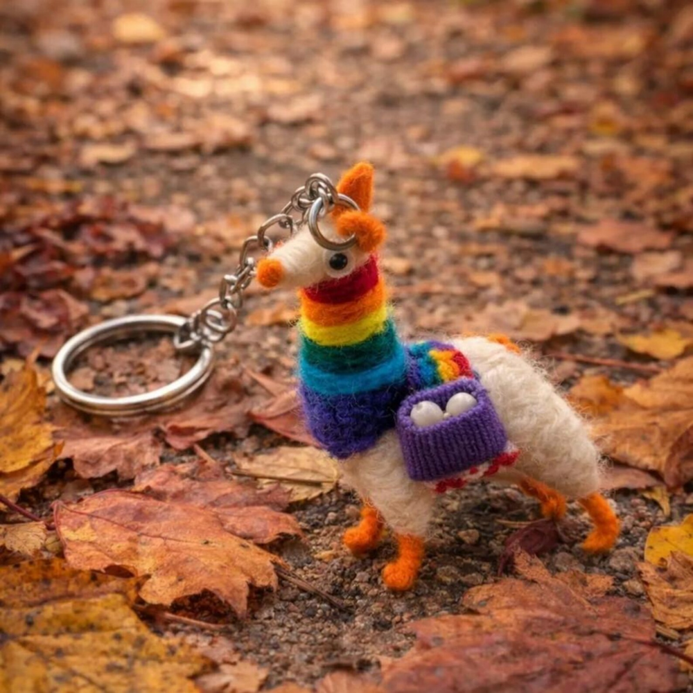 Handmade Llama Keychain – Andean Wool Miniature – Colorful Alpaca Souvenir from South America