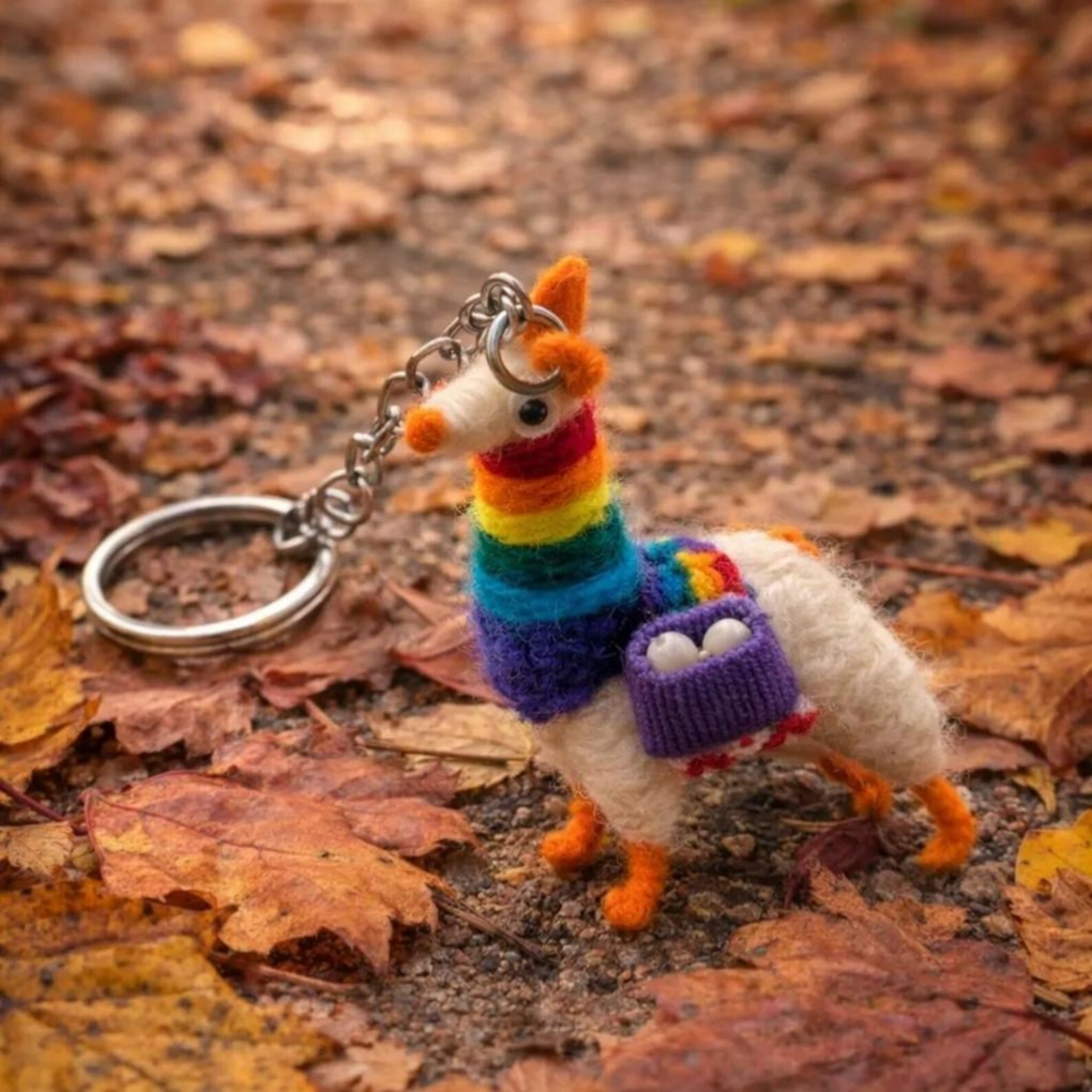 Handmade Llama Keychain – Andean Wool Miniature – Colorful Alpaca Souvenir from South America