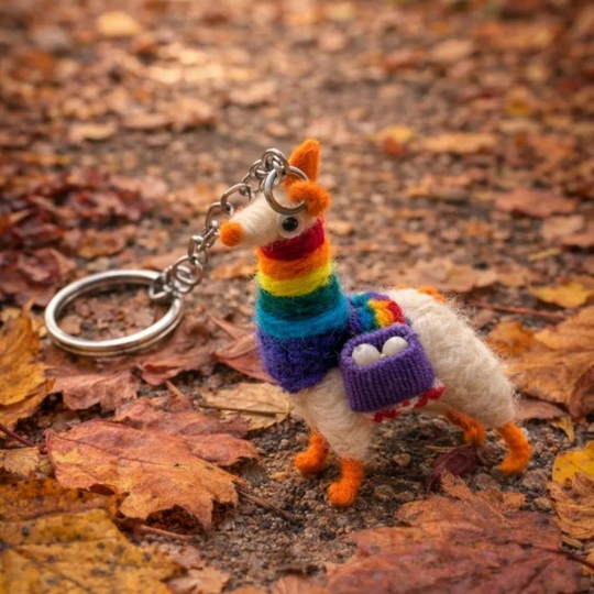 Handmade Llama Keychain – Andean Wool Miniature – Colorful Alpaca Souvenir from South America