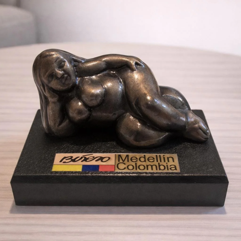 Handmade Botero-Style Mini Sculpture | Colombian Folk-Art Figurine on Wooden Base | Artisan Decorative Collectible