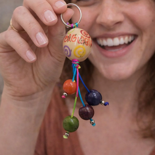 Hand-Painted Tagua Nut Keychain – Sustainable Colombian Gift