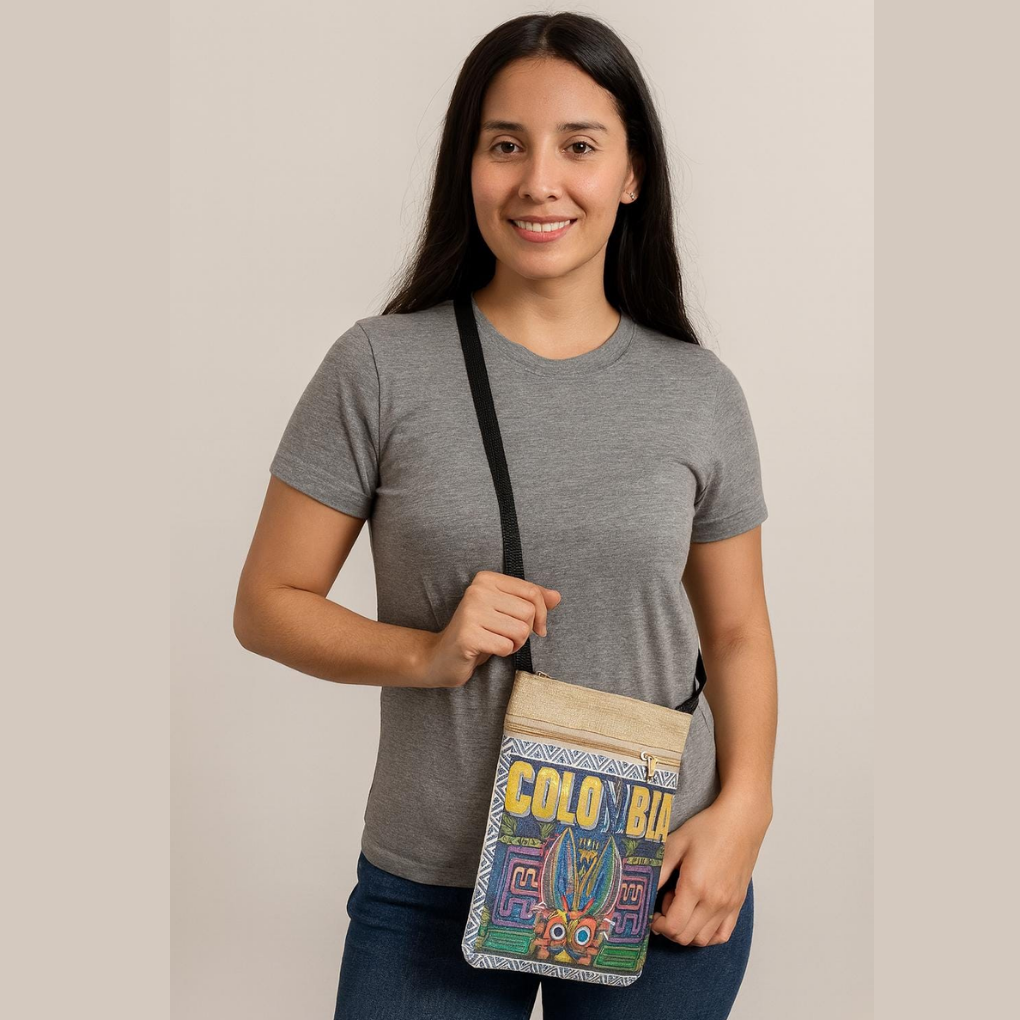 Colombian Canvas Crossbody Bag | Colorful Toucan Print Travel Shoulder Bag