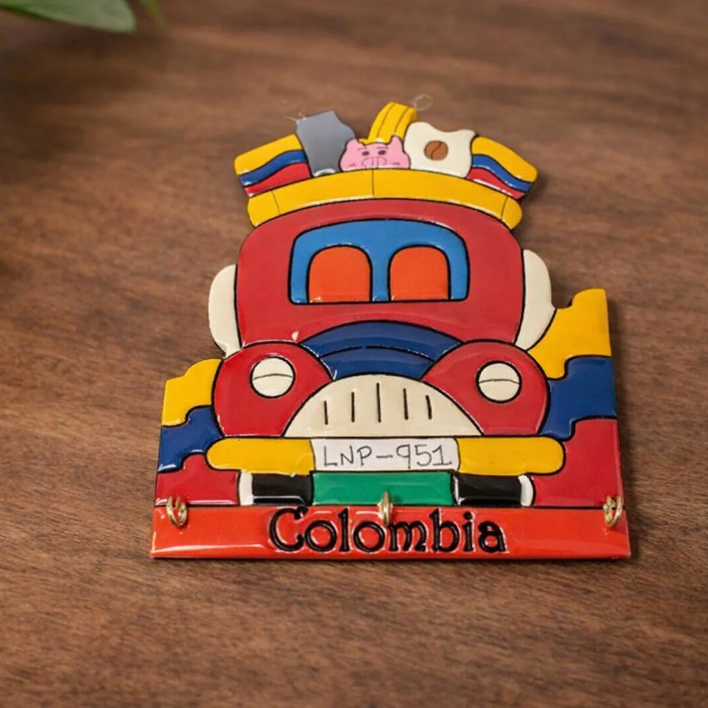 Colombian Wooden Key Holder Wall Decor • Colorful Artisan Hooks • Tropical Home Gift