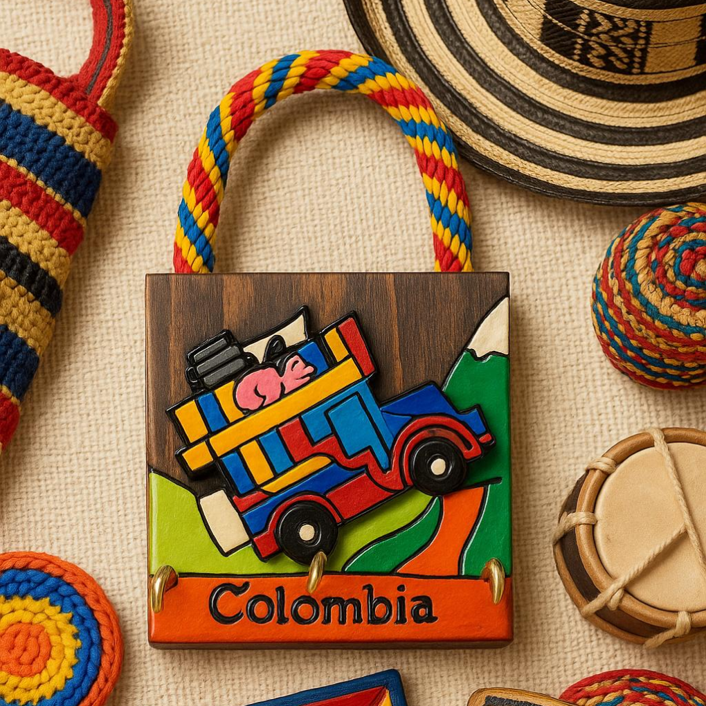 Handmade Colombian Key Holder • Mini Wooden Wall Decor • Colorful Folk Art Hooks
