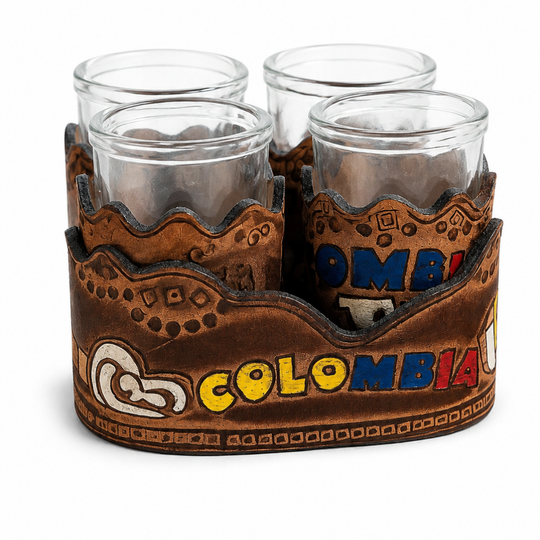 Handcrafted Leather Aguardiente Shot Glass Set – Colombian Barware Gift