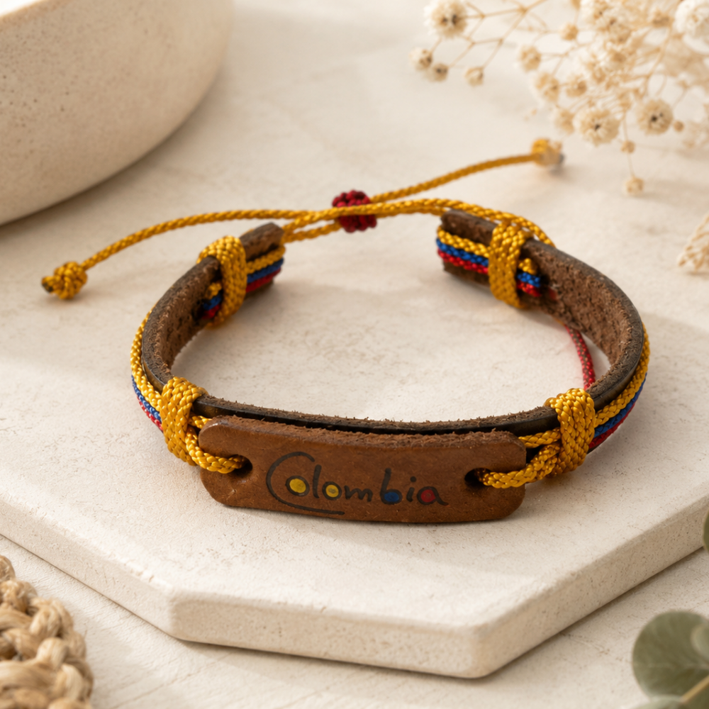 Handmade Colombia leather and thread artisan bracelet