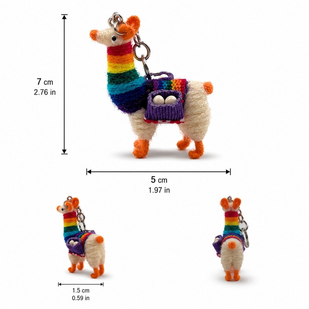 Handmade Llama Keychain – Andean Wool Miniature – Colorful Alpaca Souvenir from South America