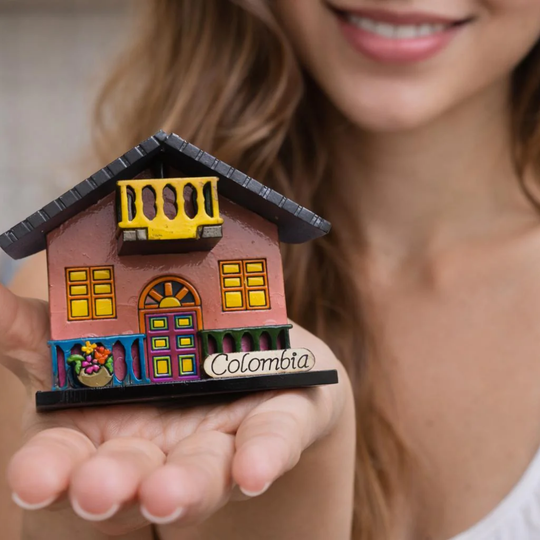Handmade Colombian Colonial House Magnet – Colorful 3D Wooden Fridge Souvenir
