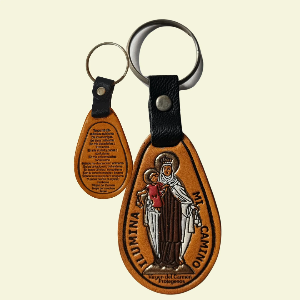 Handmade Leather Catholic Keychain – Religious Gift, Colombian Artisan