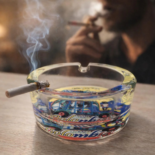 Colombian Glass Ashtray Colorful Artisan Table Decor